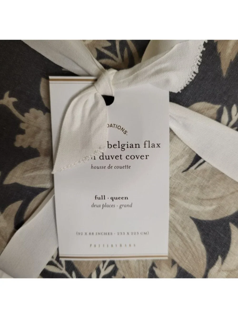 Pottery Barn Augustine Belgian Flax Linen Duvet Cover Full/ Queen Gray Floral
